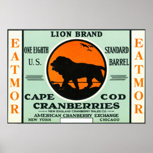 Affiche Étiquette de marque de canneberges d'Eatmor de