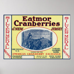 Affiche Étiquette de marque de canneberges d'Eatmor de