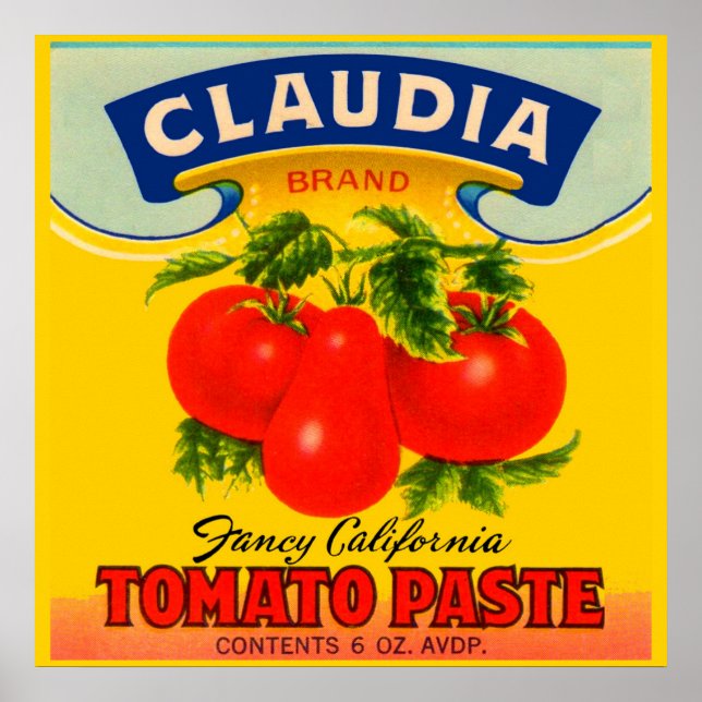 Affiche étiquette de pâte de tomates Claudia dans les anné (Devant)