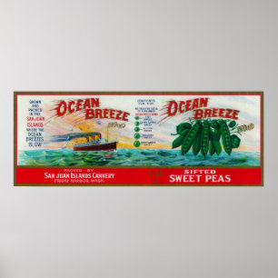 Affiche Étiquette de pois doux de brise d'océan
