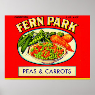 Affiche étiquette de pois et de carottes de Fern Park dans