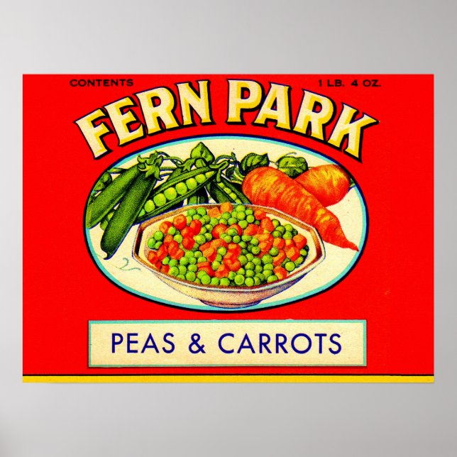Affiche étiquette de pois et de carottes de Fern Park dans (Devant)