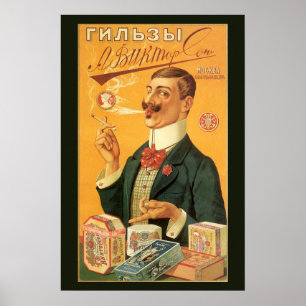 Affiche Étiquette de produit vintage, tabac à cigarette ru