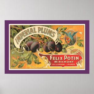 Affiche Étiquette de prunes impériales vintage
