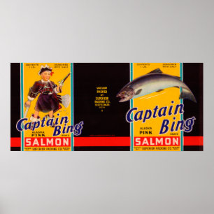 Affiche Étiquette de saumon de marque Captain Bing - Seatt