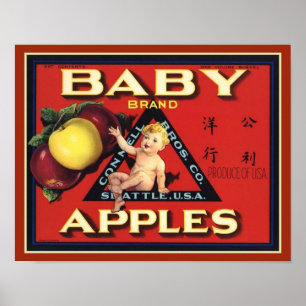 Affiche Étiquette Fruit Pommes de marque 1940