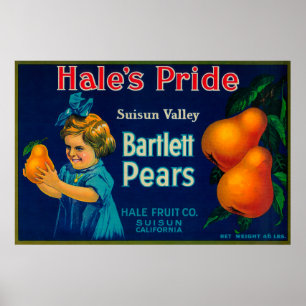 Affiche Étiquette Hale's Pride Pear CrateSuisun, CA