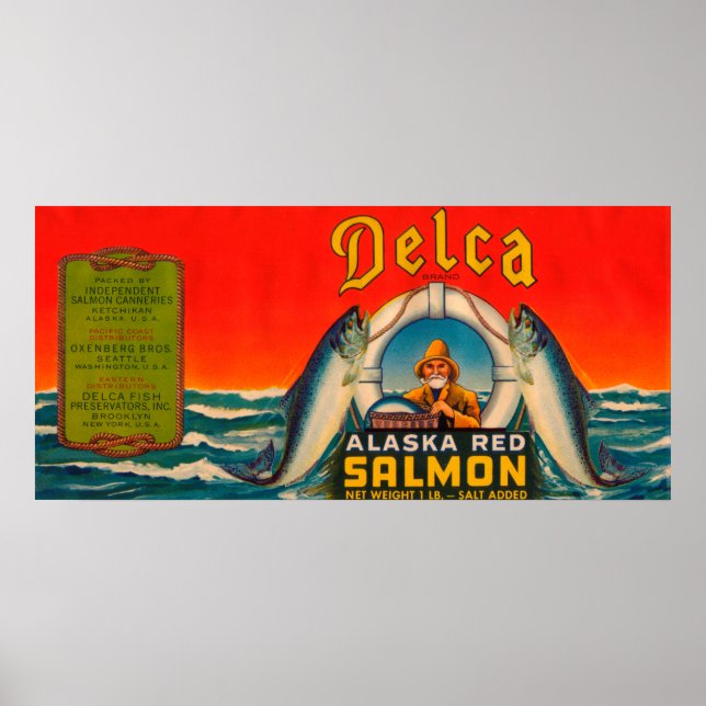 Affiche Étiquette Saumon de la marque Delca - Rouge (Devant)