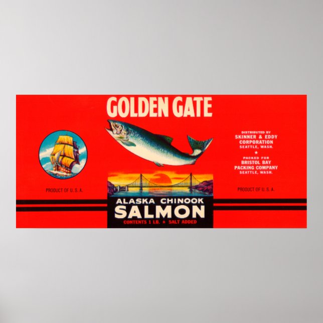 Affiche Étiquette Saumon de la marque Golden Gate - Seattl (Devant)
