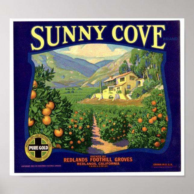 Affiche Étiquette Sunny Cove Brand Redland Foothill Groves (Devant)