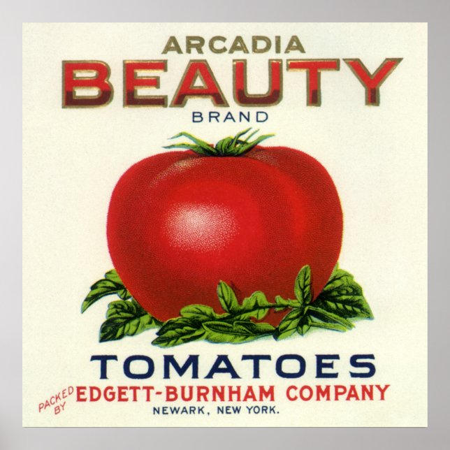 Affiche Étiquette vintage de fruit, Arcadia Beauté Tomates (Devant)