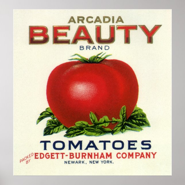Affiche Étiquette vintage de fruit, Arcadia Beauté Tomates (Devant)