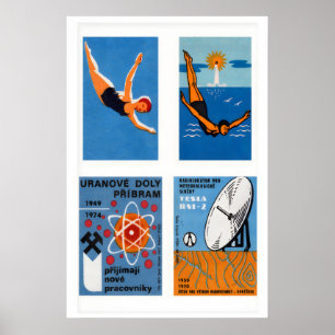 Affiche Étiquettes de boîtes d'allumettes Bleu & Orange en