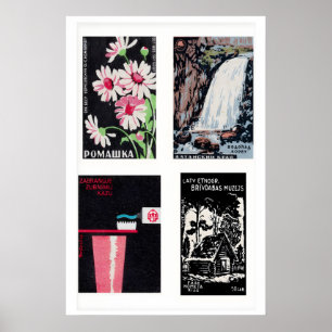 Affiche Étiquettes de boîtes d'allumettes noires sur fond 