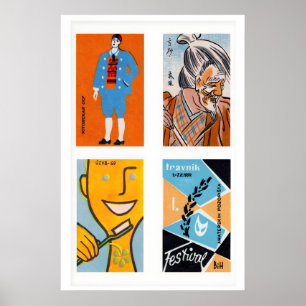 Affiche Étiquettes de boîtes d'allumettes Orange & Bleu Cl