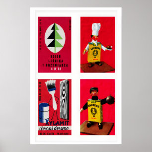 Affiche Étiquettes de boîtes d'allumettes polonaises rouge