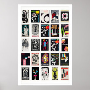 Affiche Étiquettes de boîtes d'allumettes rétro noires, ar