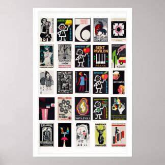 Affiche Étiquettes de boîtes d'allumettes rétro noires, ar