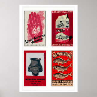 Affiche Étiquettes de boîtes d'allumettes rouges et beige 