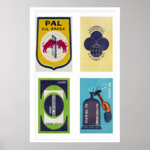 Affiche Étiquettes de boîtes d'allumettes roumaines bleu f