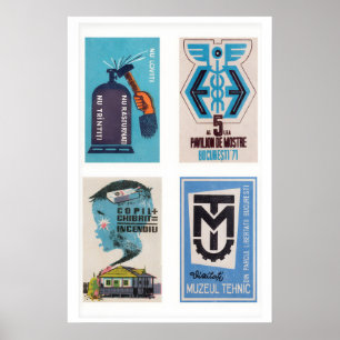 Affiche Étiquettes de boîtes d'allumettes roumaines bleues
