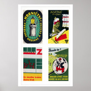 Affiche Étiquettes de boîtes d'allumettes tchécoslovaques 