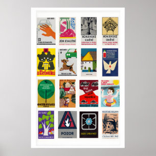 Affiche Étiquettes de Boîtes d'Allumettes Tchèques sur Gri