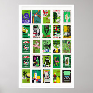 Affiche Étiquettes de boîtes d'allumettes vertes Collage, 