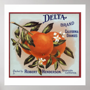 Affiche Étiquettes de fruits de marque Delta Oranges