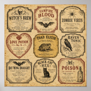 Affiche Étiquettes de potions vintage pour apothicaire d'H