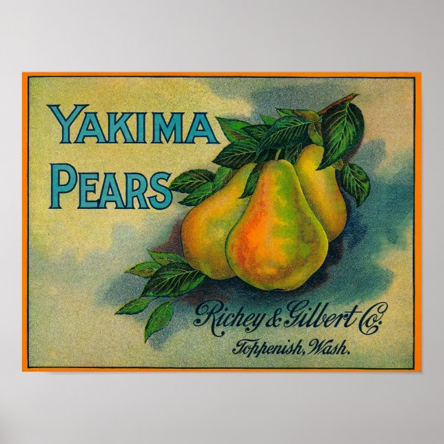 Affiche ÉtiquetteToppenish de Yakima Pears, WA (Devant)