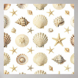 Affiche Étoile de mer coquillage côtier motif sans couture