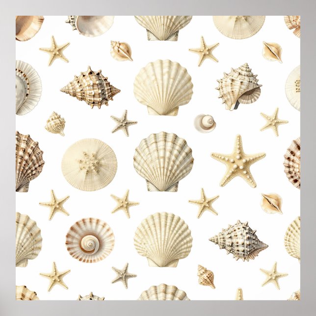 Affiche Étoile de mer coquillage côtier motif sans couture (Devant)