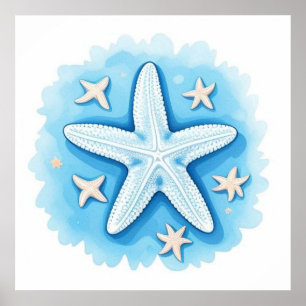 Affiche Étoile de mer en bleu