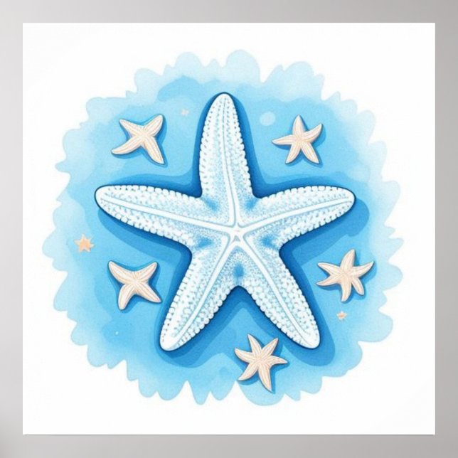 Affiche Étoile de mer en bleu (Devant)