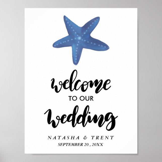 Affiche Étoile de mer | Panneau Mariage Océan (Devant)