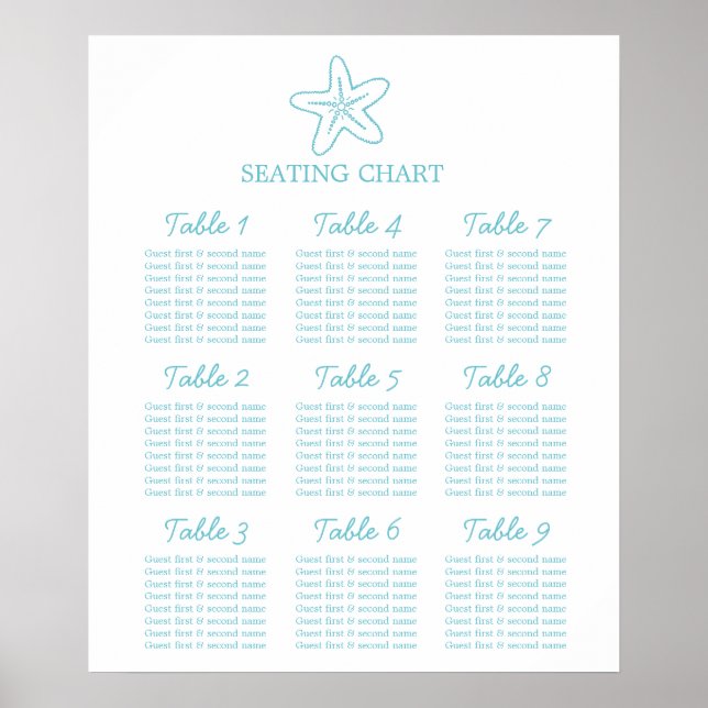 Affiche Étoile de mer Planificateur de Table de Mariage 1- (Devant)