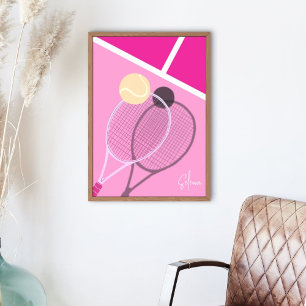 Affiche Étoile de terrain de tennis dur Rétro Rose Signatu