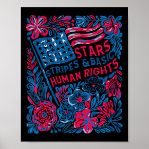Affiche Étoiles Bandes Droits de l'Homme 4 Juillet Floral