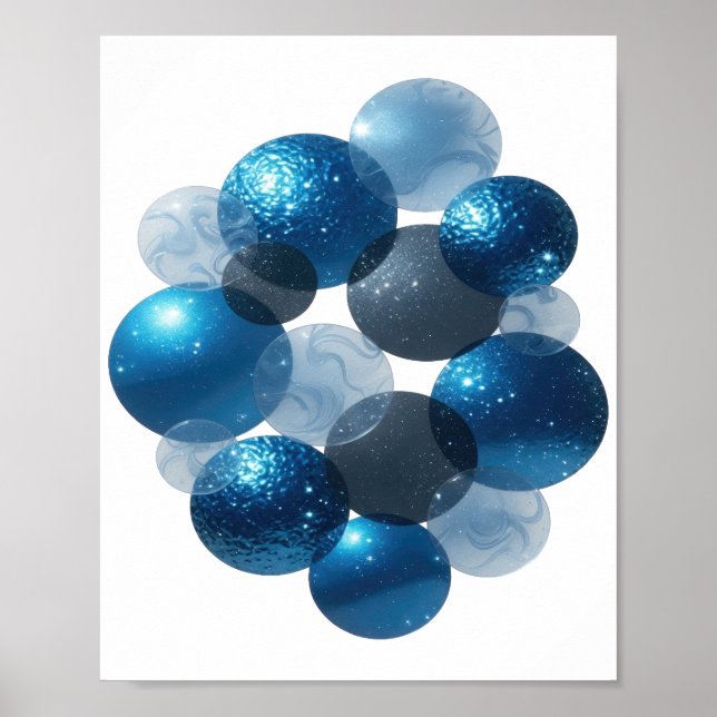 Affiche Étoiles bleues argentées modernes (Devant)