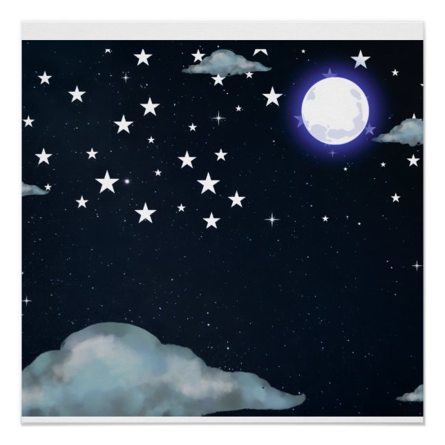 Affiche Étoiles Ciel Nocturne Clair de Lune (Devant)