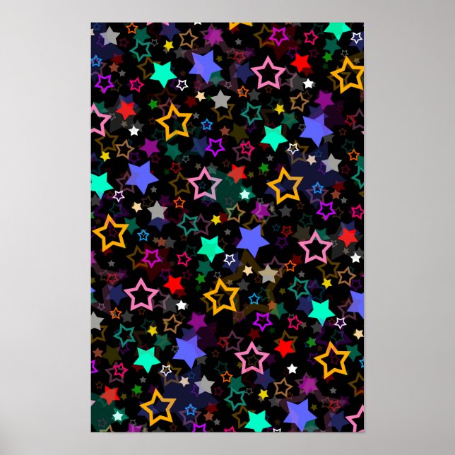 Affiche Étoiles Colorées Noires  (Devant)
