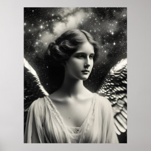 Affiche Étoiles d'ange noir et blanc