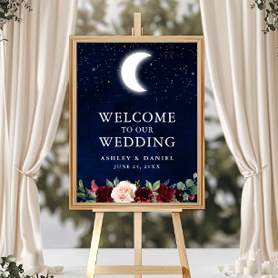 Affiche Étoiles de lune céleste Mariage floral Bienvenue