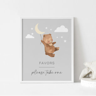 Affiche Étoiles de lune Ours Baby shower Faveur Signal