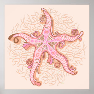 Affiche Étoiles de mer et corail rose pastel