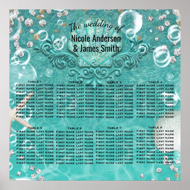 Affiche Étoiles de mer sarcelle enchantées Bulles Table As (Devant)