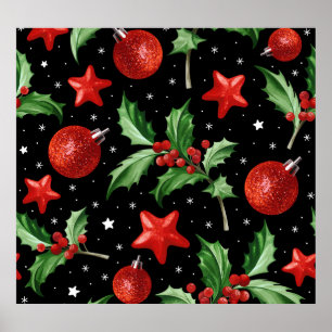 Affiche Étoiles de neige Holly de Noël sans couture