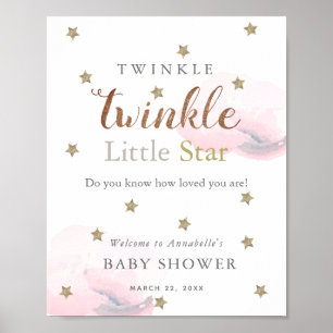Affiche Etoiles d'or et nuages roses Baby shower Bienvenue