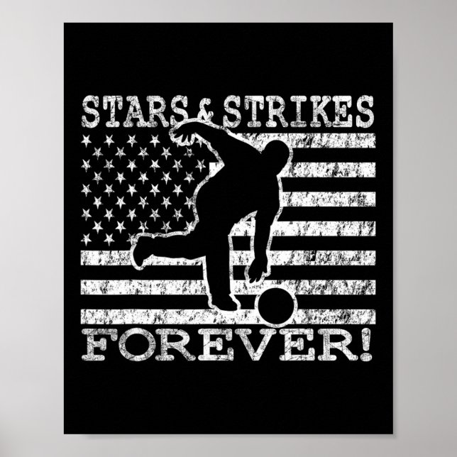 Affiche Étoiles Et Grèves Pour Jamais Bowling Drapeau Amér (Devant)